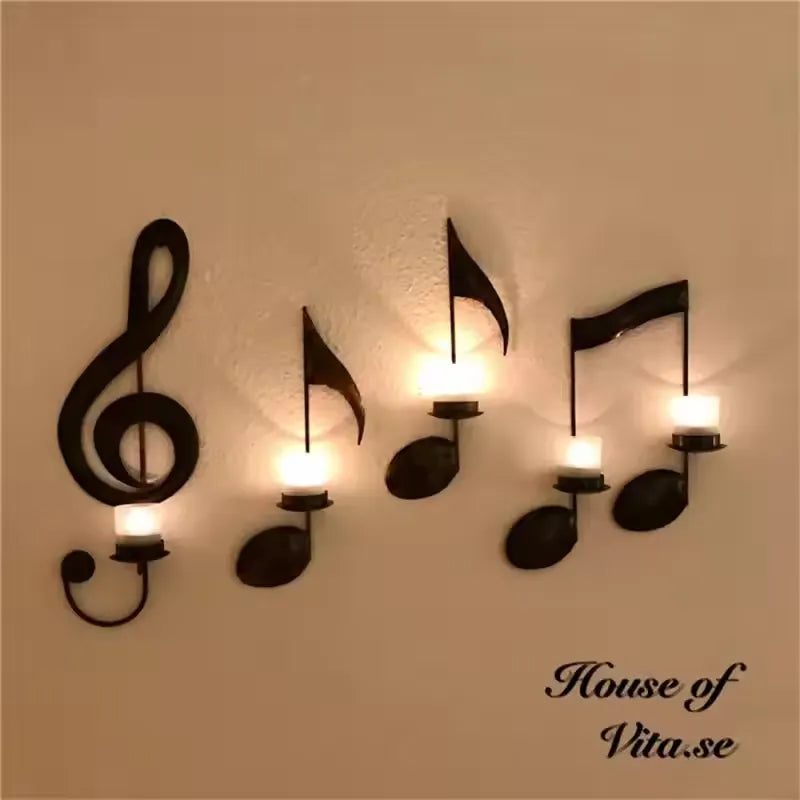 4pcs Music Note Candle Holder Wall Mount Hanging Tea Light Halloween Candle Decor For Home Office Housewarming New Year Gifts