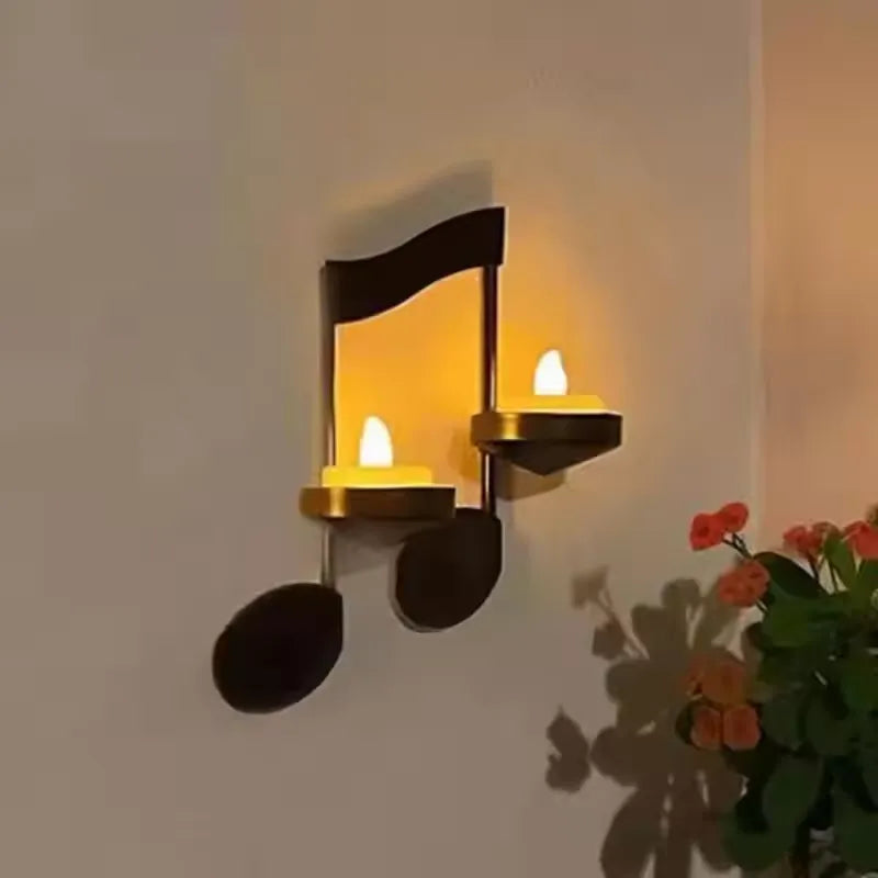 4pcs Music Note Candle Holder Wall Mount Hanging Tea Light Halloween Candle Decor For Home Office Housewarming New Year Gifts