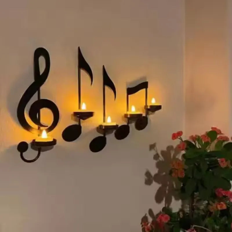 4pcs Music Note Candle Holder Wall Mount Hanging Tea Light Halloween Candle Decor For Home Office Housewarming New Year Gifts
