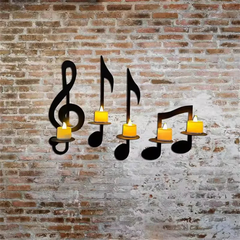 4pcs Music Note Candle Holder Wall Mount Hanging Tea Light Halloween Candle Decor For Home Office Housewarming New Year Gifts