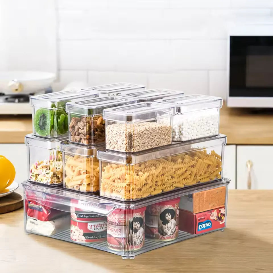 White Set of 10 Fridge Storage Containers for Kitchen Storage