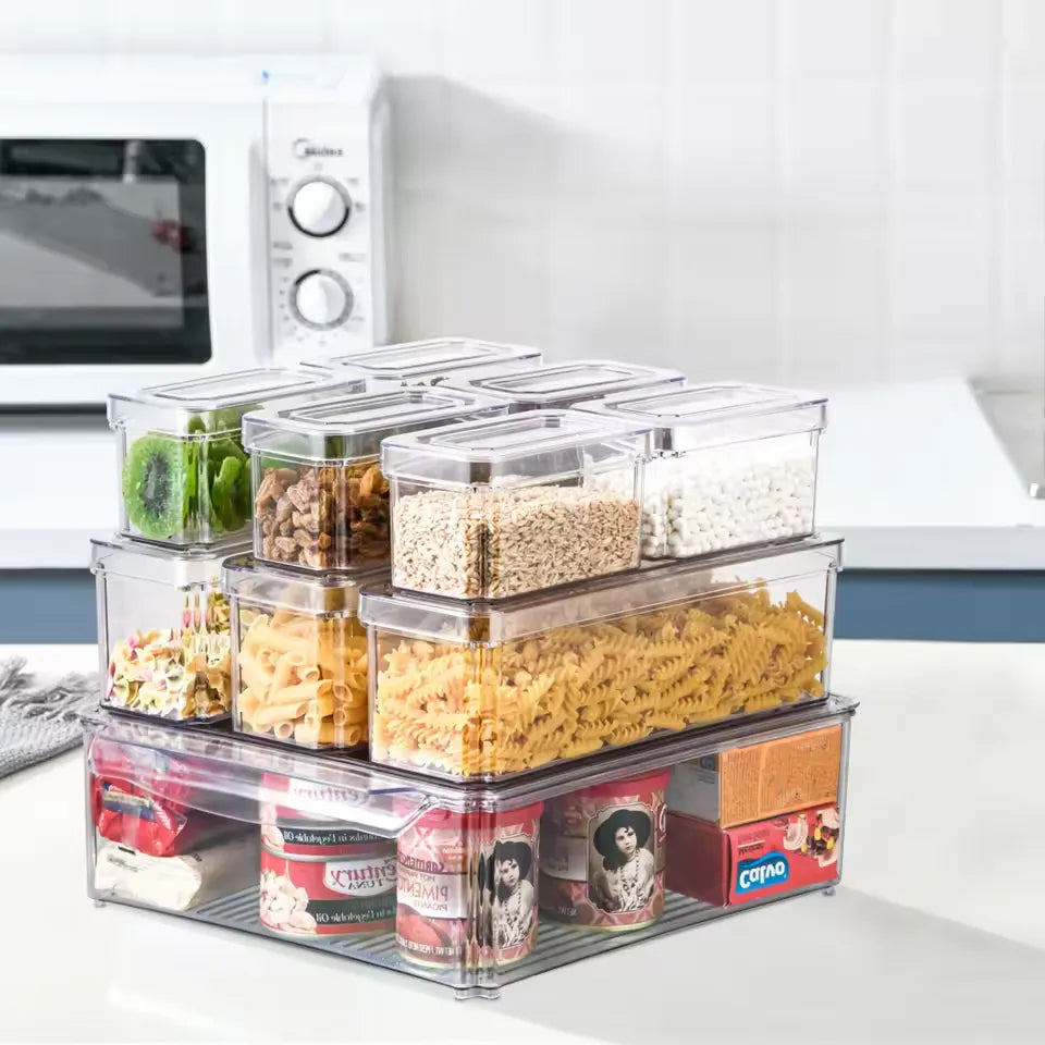 White Set of 10 Fridge Storage Containers for Kitchen Storage