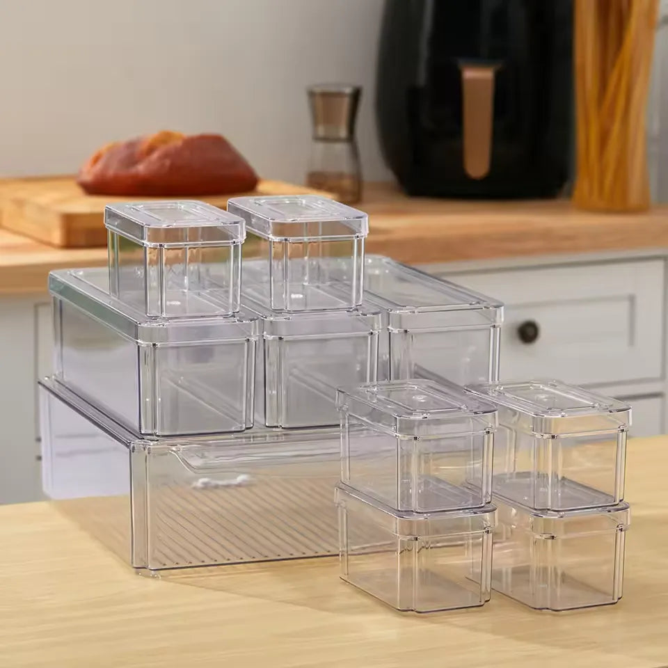 White Set of 10 Fridge Storage Containers for Kitchen Storage