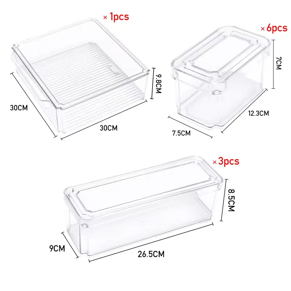 White Set of 10 Fridge Storage Containers for Kitchen Storage