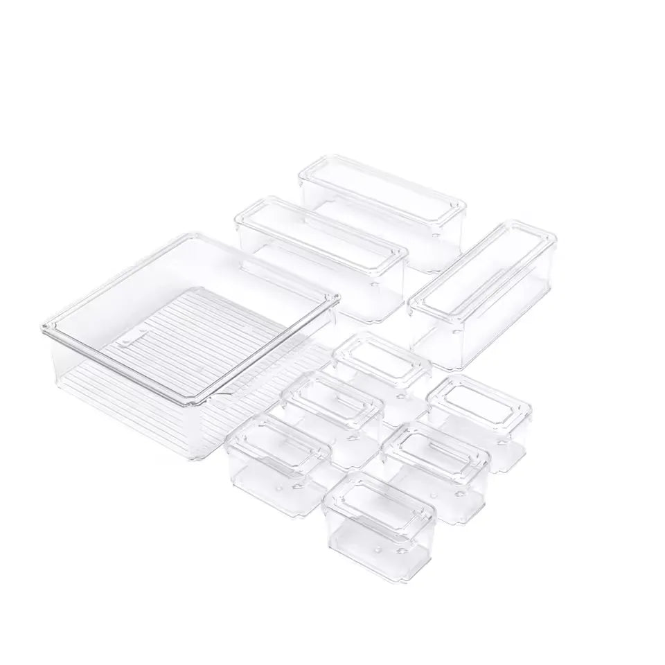 White Set of 10 Fridge Storage Containers for Kitchen Storage